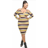 Striped Plus Size Dress With Open Shoulder Cutout - DRESSES