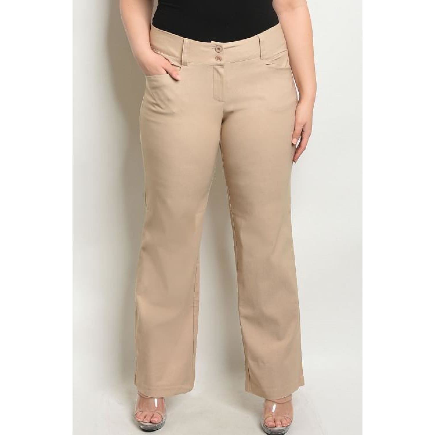 Tan Button Up Pants Plus - Best YOU by HTS