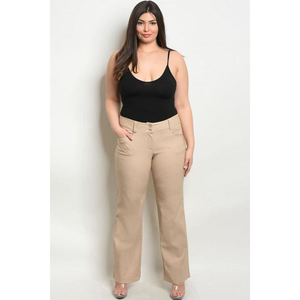 Tan Button Up Pants Plus - Best YOU by HTS