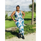 Turquoise Tropical Leaf Print Sexy V Neck Maxi Dress - Best YOU by HTS