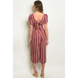 Wine Stripes with Back Bow Jumpsuit - Best YOU by HTS