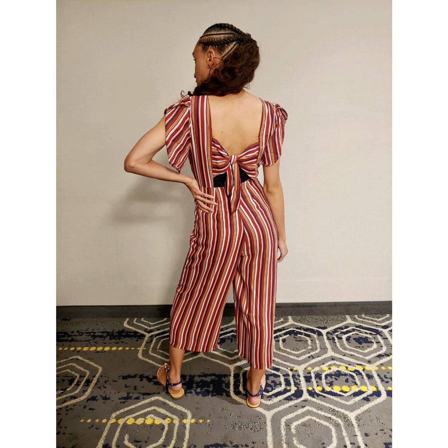 Wine Stripes with Back Bow Jumpsuit - Best YOU by HTS