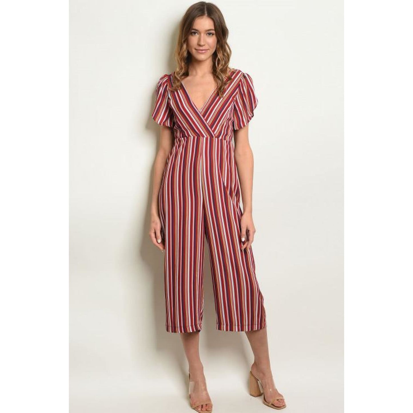 Wine Stripes with Back Bow Jumpsuit - Best YOU by HTS