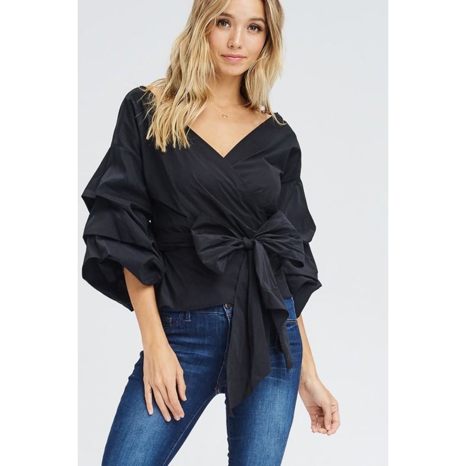 Wrap Blouse with Bow- Black - Best YOU by HTS