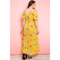 Yellow Floral Asymmetrical Plus Size Dress - DRESSES