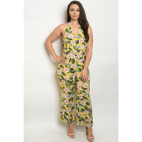 Yellow Floral Plus Jumpsuit - OUTFITS