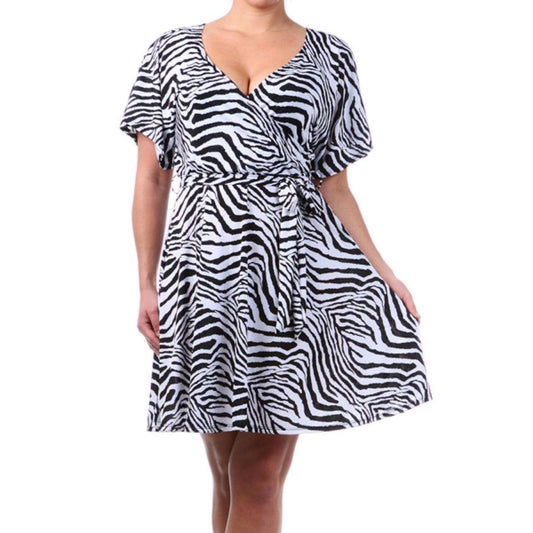 Zebra Print Wrap Dress Plus - DRESSES